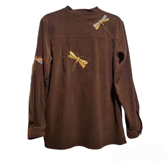 Quacker Factory Embroidered Dragonfly Printed Button Down Blouse Size S - Picture 11 of 11